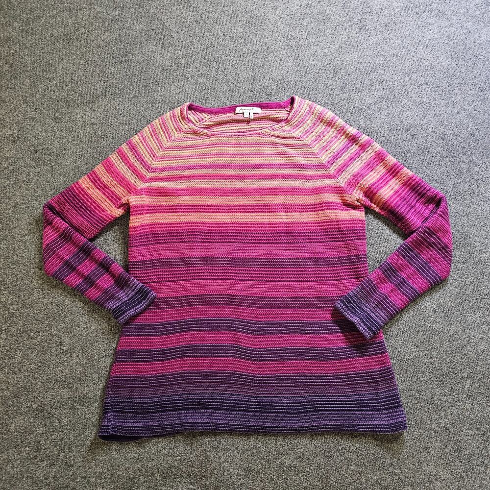 Foxcroft Sweater Top Womens Size XL Pink Striped Long Sleeve Round Neck Colorful
